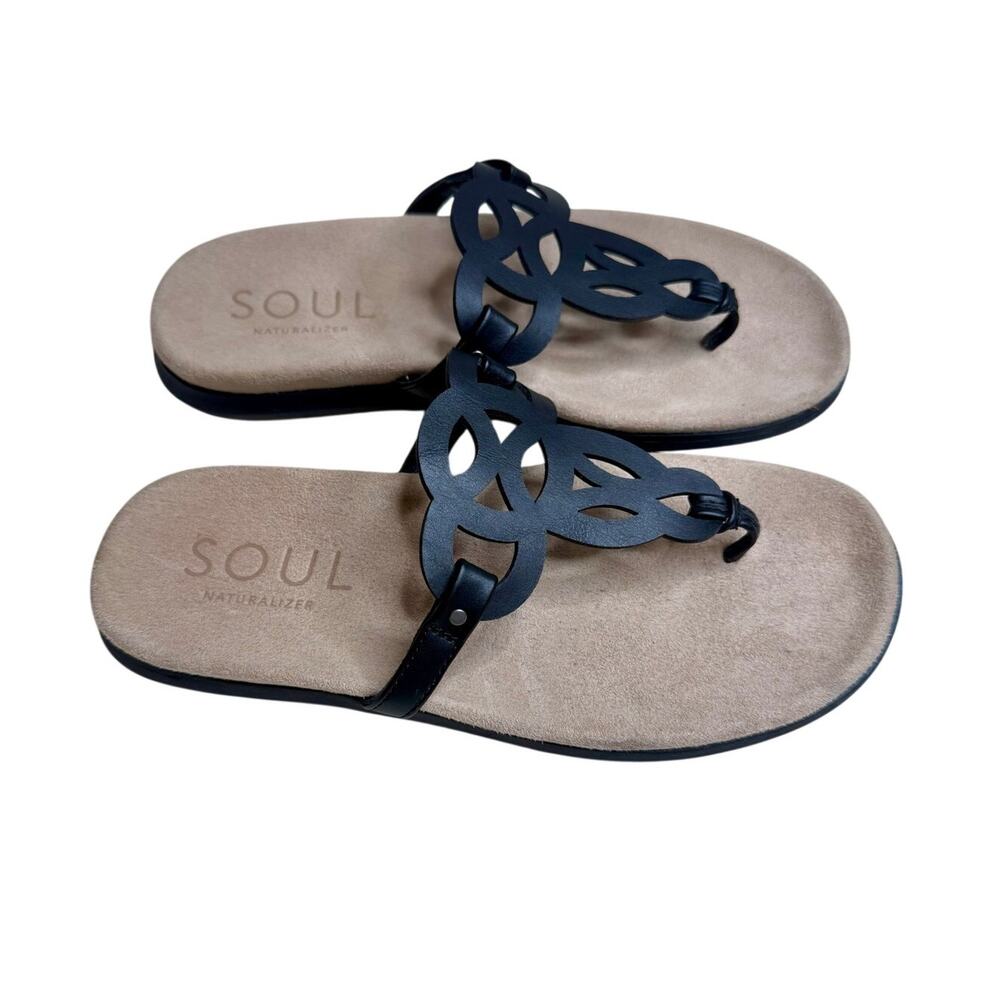 NEW SOUL NATURALIZER Women's 6.5 Janice Thong Flip Flop Sandal Shoes Black Tan